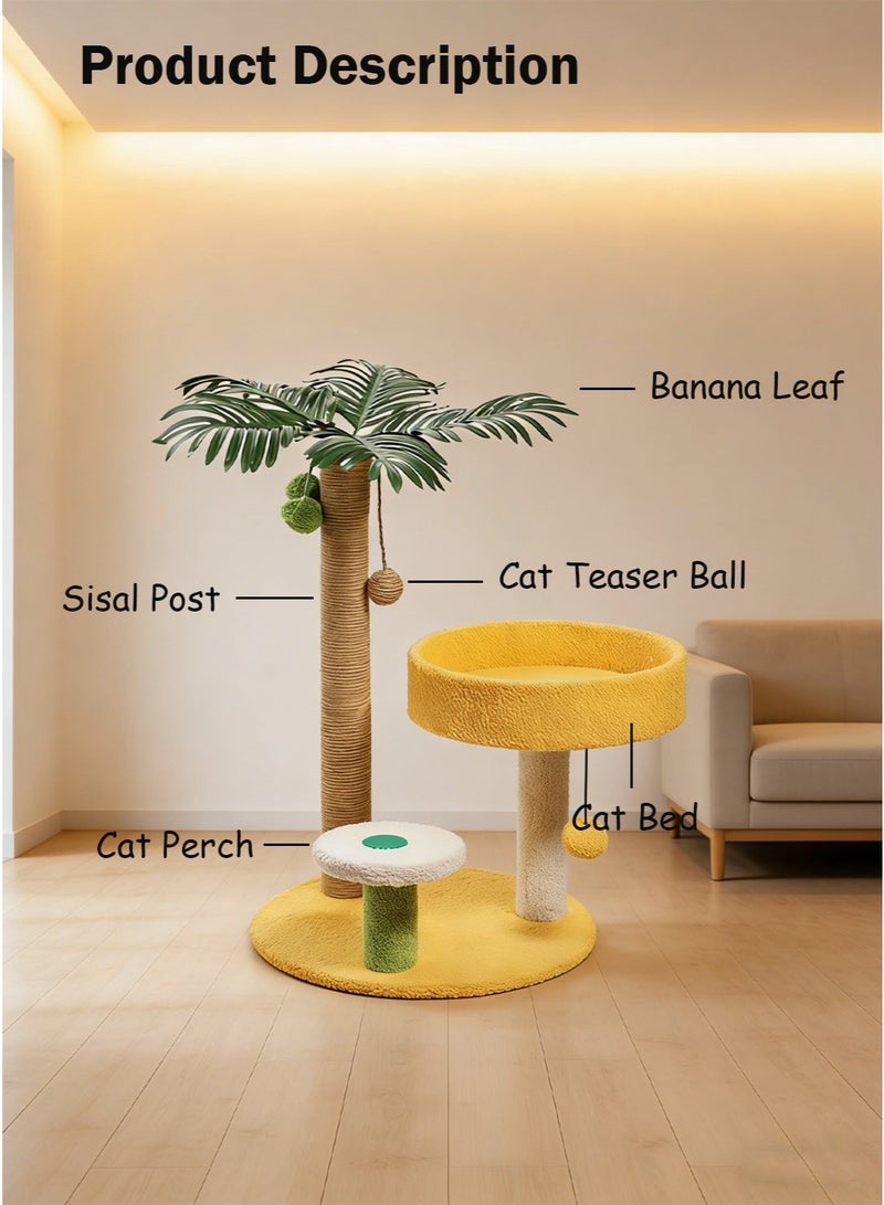 سيسلي شجرة قطط للقطط المنزلية، بطراز شجرة النخيل مع عمود خدش من السيزال وسرير من الفرو - Image 4