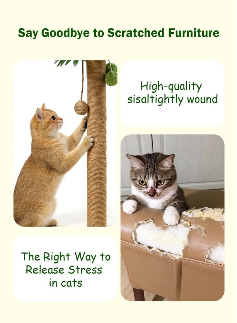 سيسلي شجرة قطط للقطط المنزلية، بطراز شجرة النخيل مع عمود خدش من السيزال وسرير من الفرو - Image 3