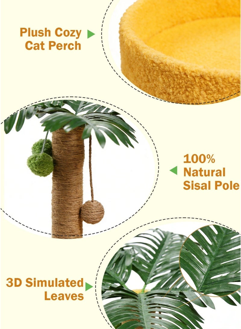 سيسلي شجرة قطط للقطط المنزلية، بطراز شجرة النخيل مع عمود خدش من السيزال وسرير من الفرو - Image 2