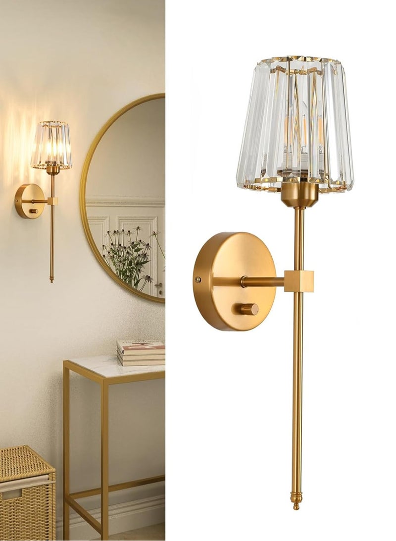 LOOPITYS Crystal wall lamp, wall lamp (gold, diameter 5.5 inches/13 centimeters, E26 bulb base, excluding bulb), gold wall lamp with crystal lampshade, suitable for living room, bedroom, dressing table lamp - Image 1