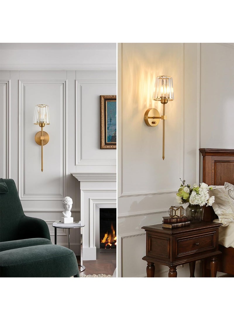 LOOPITYS Crystal wall lamp, wall lamp (gold, diameter 5.5 inches/13 centimeters, E26 bulb base, excluding bulb), gold wall lamp with crystal lampshade, suitable for living room, bedroom, dressing table lamp - Image 5