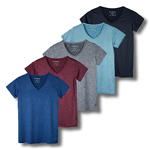 REALESSENTIALS Real Essentials 5 Pack: Women's Dry Fit Short Sleeve V Neck Workout Top - Fitness Pilates Gym Athletic Yoga T-Shirt (Plus Available), Set 8, 3X - Image 1