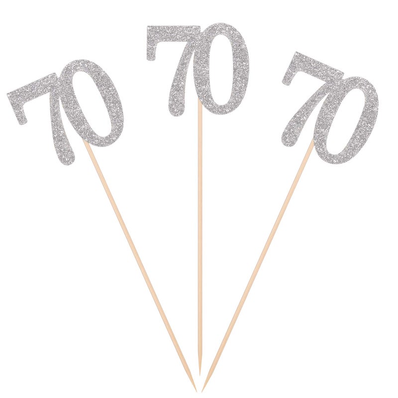 Giuffi Pack of 10 Silver Glitter 70th Birthday Centerpiece Sticks Number Age 70 Table Topper Anniversary Pary Decorations - Image 2