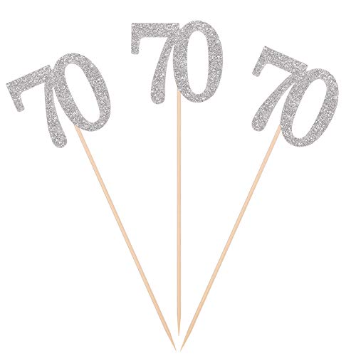 Giuffi Pack of 10 Silver Glitter 70th Birthday Centerpiece Sticks Number Age 70 Table Topper Anniversary Pary Decorations - Image 1