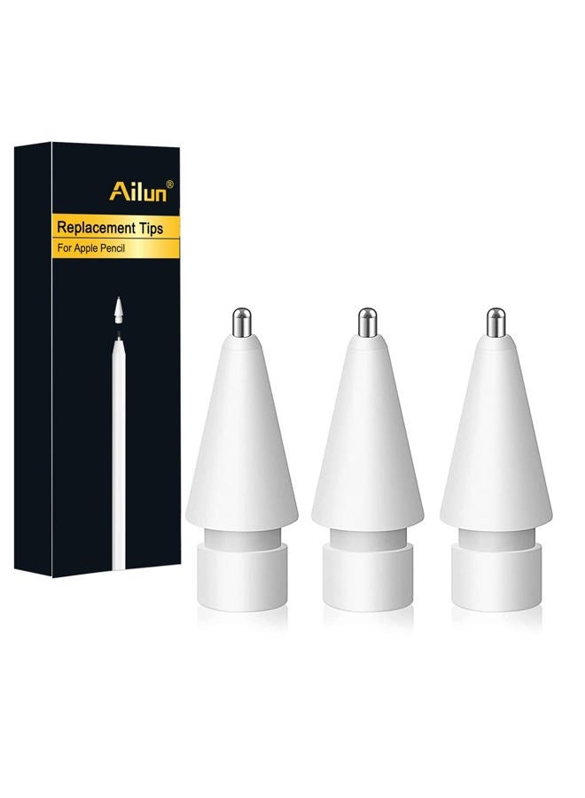 Ailun 3 Pack Apple Pencil Tips Replacement,Compatible with Apple Pencil 1st and 2nd Gen,Penlike Metal Nib Wear-Resistant Pen Needle Stylus Tip,Precise Control White - Image 1