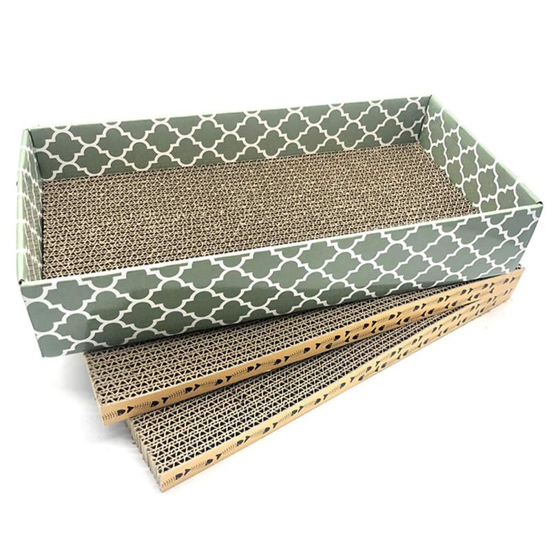 MECOOL Cat Scratcher Cardboard Scratching Pads Scratch Lounge Bed with Catnip 3PCS Reversible Corrugated Cardboard with Scratch Box
