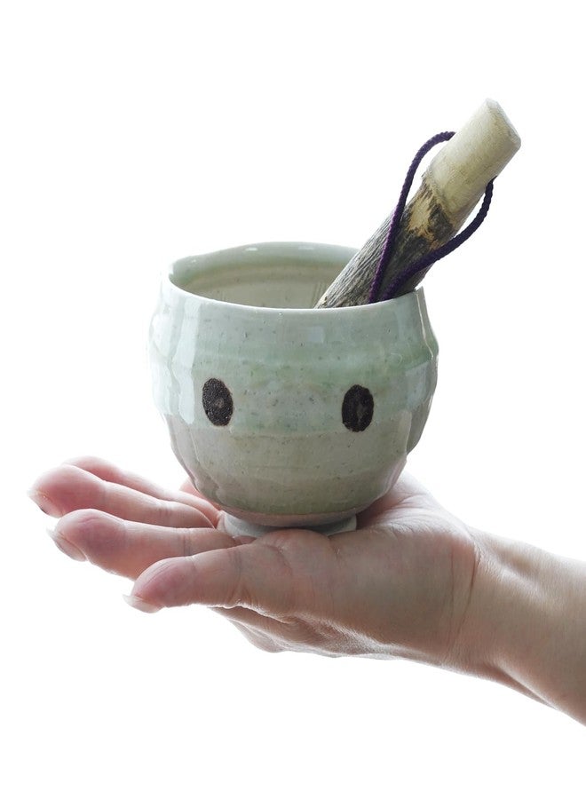 COTONOHA Traditional Japanese Mini Sesame Seed Grinder with Pestle - Mino Takada-yaki Ceramic - Deep Amber - Ideal for Dressings and Sauces (Candy Polka Dot White) - Image 3