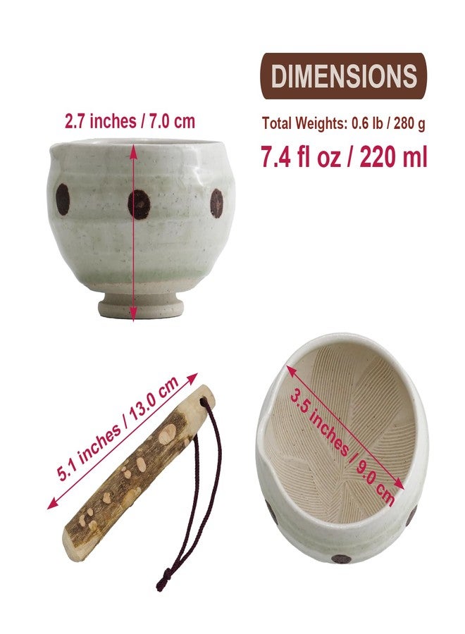 COTONOHA Traditional Japanese Mini Sesame Seed Grinder with Pestle - Mino Takada-yaki Ceramic - Deep Amber - Ideal for Dressings and Sauces (Candy Polka Dot White) - Image 4