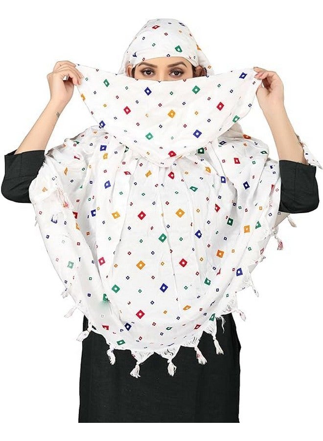 GLENOXZONE GLENOXZONE Cotton Long Scarf Cum Mask scarves Usable for vehicle Driver | White Printed Design | Universal Size | For Girl & Women | Breathable Sun Protection Light Weight  - Image 2