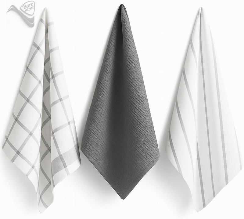 Bare Home مناديل مطبخ بار هوم الفاخرة - عبوة من 6، 100% قطن تيري، 40 سم × 70 سم (425 غم) مناديل شاي ماصة للتجفيف والتنظيف - ناعمة ومتينة (رمادي وأبيض) - Image 3