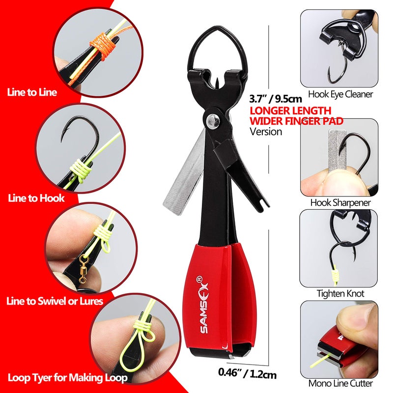 SAMSFX Aluminum Fishing Pliers Hook Remover Braid Line Cutter with Coiled Lanyard, Fly Fishing Knot Tying Tool & Retractors (Red Handle, Split Ring Nose) - Image 4
