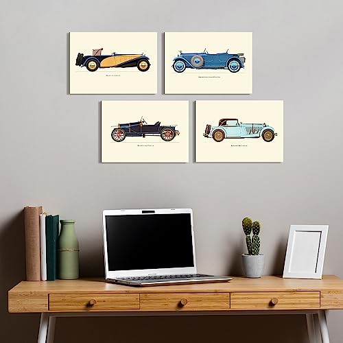 PAPER PLANE DESIGN Vintage Car Wall Decor Framed Posters Set of 4, A4 Size (Vintage Car) Multicolor - Image 3