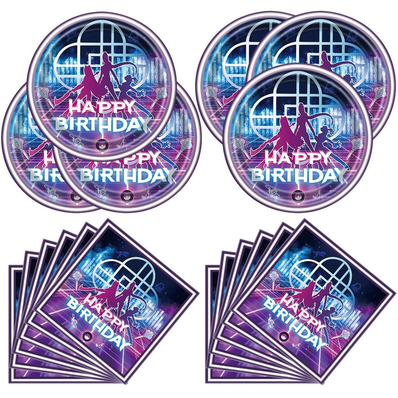 JU XIN 40Pcs Singer Demon Birthday Tableware,Purple Gradient Music Party 20Plates 20Napkins Movie Theme Party Decorations - Image 1