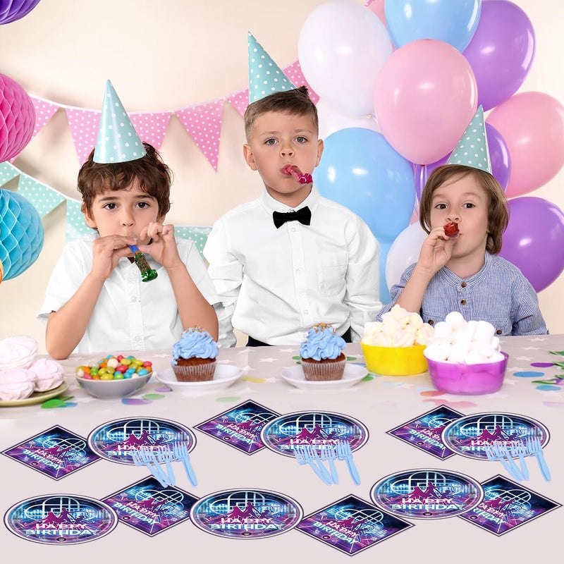 JU XIN 40Pcs Singer Demon Birthday Tableware,Purple Gradient Music Party 20Plates 20Napkins Movie Theme Party Decorations - Image 5