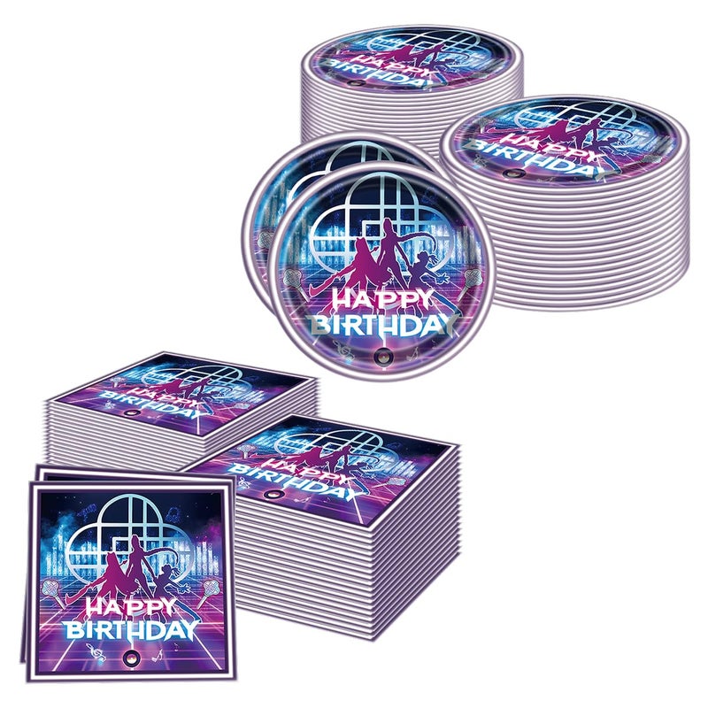 JU XIN 40Pcs Singer Demon Birthday Tableware,Purple Gradient Music Party 20Plates 20Napkins Movie Theme Party Decorations - Image 2