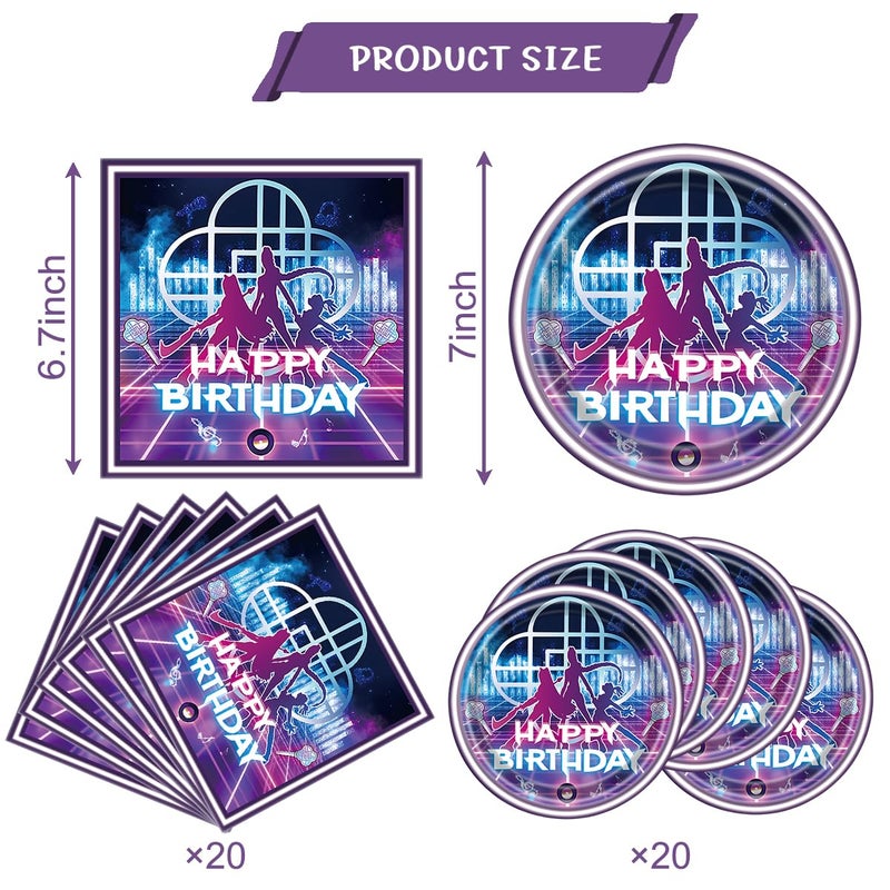 JU XIN 40Pcs Singer Demon Birthday Tableware,Purple Gradient Music Party 20Plates 20Napkins Movie Theme Party Decorations - Image 3