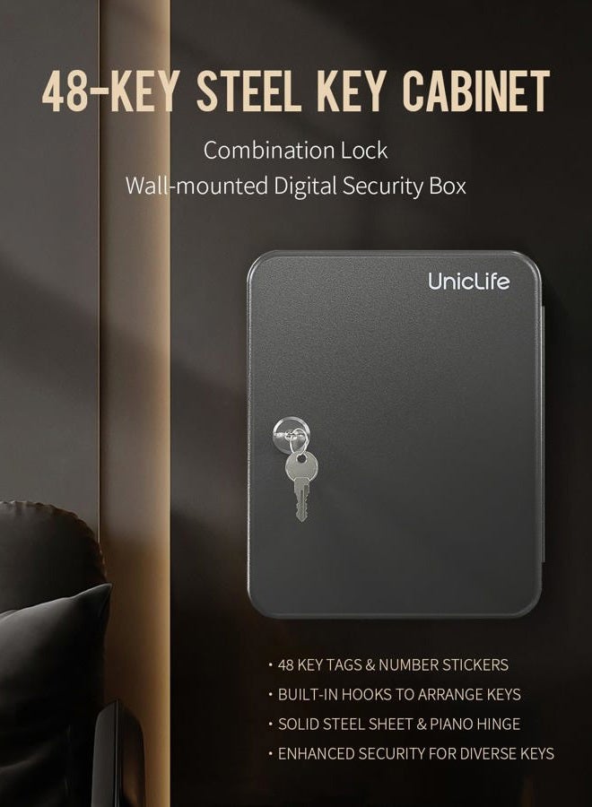 Uniclife 48 Key Cabinet Steel Security Key Organizer Lock Box Black Wall Mount - Image 3