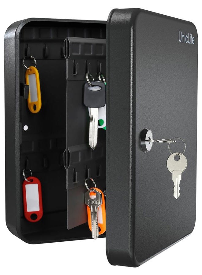 Uniclife 48 Key Cabinet Steel Security Key Organizer Lock Box Black Wall Mount - Image 1