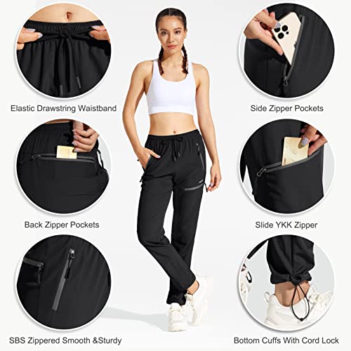 MOCOLY Women's Cargo Hiking Pants Drawstring Waist Quick Dry Lightweight Outdoor Water Resistant Long Pants UPF 50+ Black XXL - Image 4