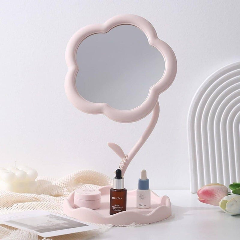 ShipFayda Flower Shape Makeup Mirror with Tray for Desktop Bedroom Bathroom Living Room MakeUp and Vanity Mirror for Girls Cute Detachable Compact Travel Mirror for Makeup 1 PcsMulticolor - Image 1