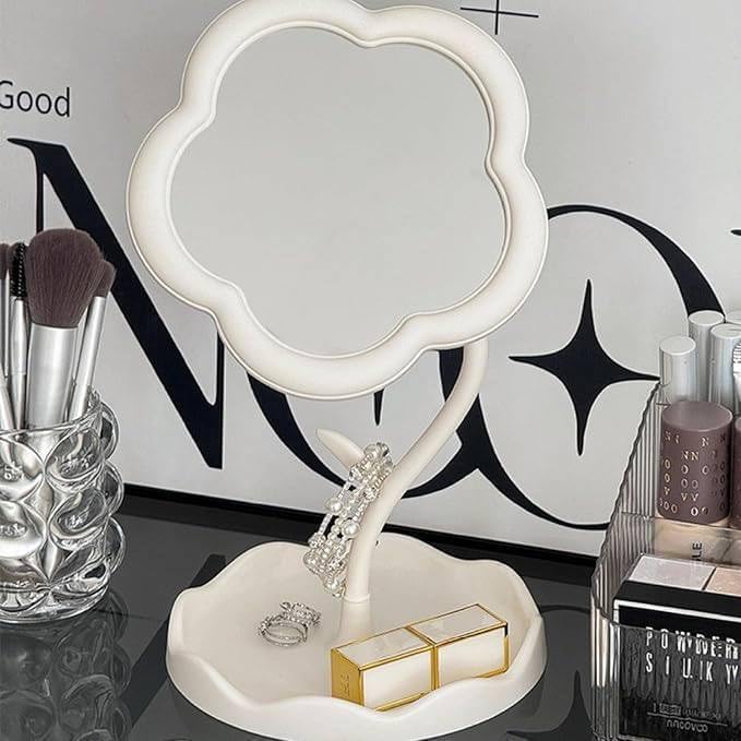 ShipFayda Flower Shape Makeup Mirror with Tray for Desktop Bedroom Bathroom Living Room MakeUp and Vanity Mirror for Girls Cute Detachable Compact Travel Mirror for Makeup 1 PcsMulticolor - Image 5