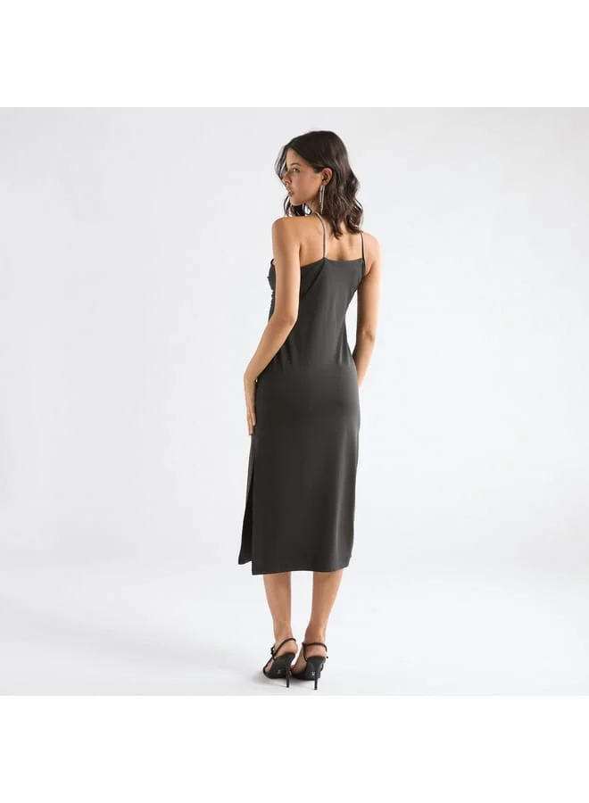 Splash FAV Embellished One Shoulder Midi Dress with Slit Detail