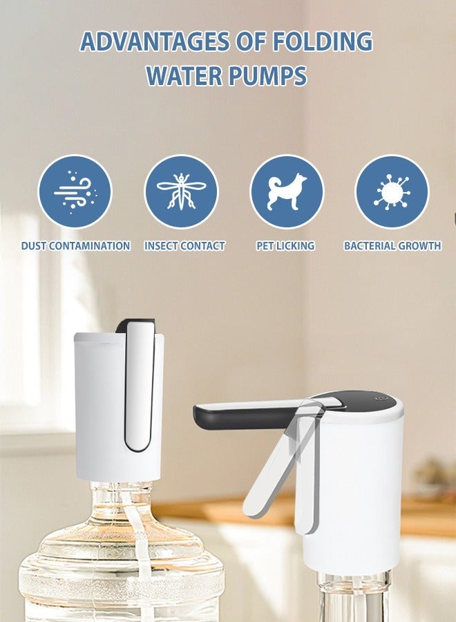 باسيلكيت موزع مياه صغير قابل للطي وإعادة الشحن، مضخة محمولة وخفيفة الوزن مع آلية ضغط سهلة وشحن USB، متوفر باللونين الأبيض والأسود. - Image 2