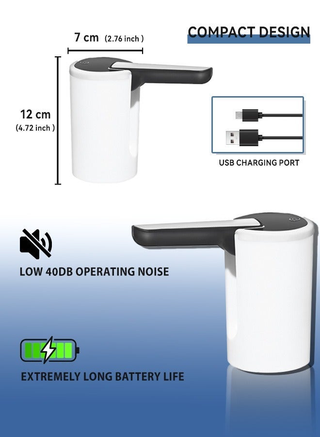 باسيلكيت موزع مياه صغير قابل للطي وإعادة الشحن، مضخة محمولة وخفيفة الوزن مع آلية ضغط سهلة وشحن USB، متوفر باللونين الأبيض والأسود. - Image 3