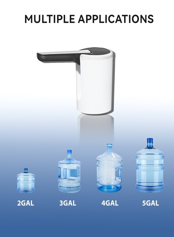 باسيلكيت موزع مياه صغير قابل للطي وإعادة الشحن، مضخة محمولة وخفيفة الوزن مع آلية ضغط سهلة وشحن USB، متوفر باللونين الأبيض والأسود. - Image 4