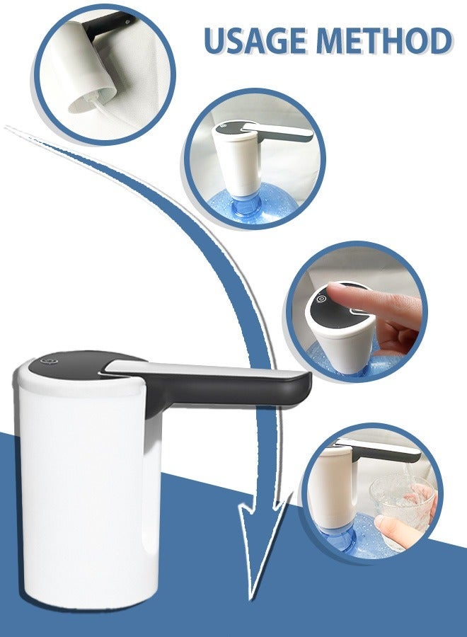 باسيلكيت موزع مياه صغير قابل للطي وإعادة الشحن، مضخة محمولة وخفيفة الوزن مع آلية ضغط سهلة وشحن USB، متوفر باللونين الأبيض والأسود. - Image 5