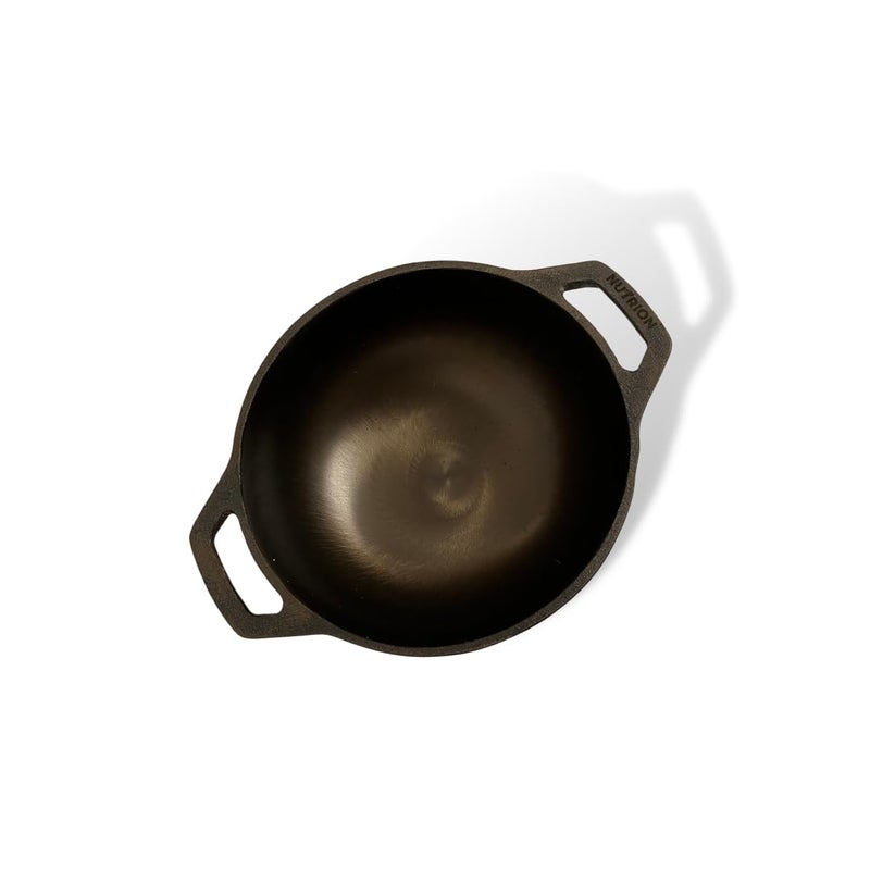 NUTRION Pre Seasoned Cast Iron KadaiTraditional KadaiWok8 Inch InductionGas StoveCompatibleBlack - Image 2