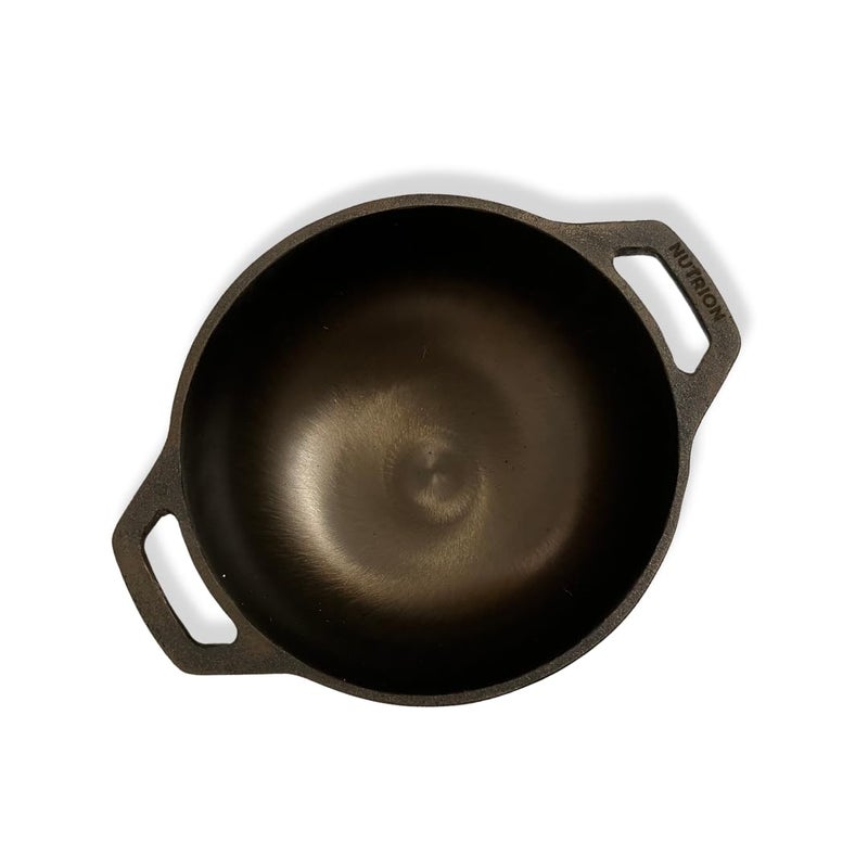 NUTRION Pre Seasoned Cast Iron KadaiTraditional KadaiWok8 Inch InductionGas StoveCompatibleBlack - Image 1