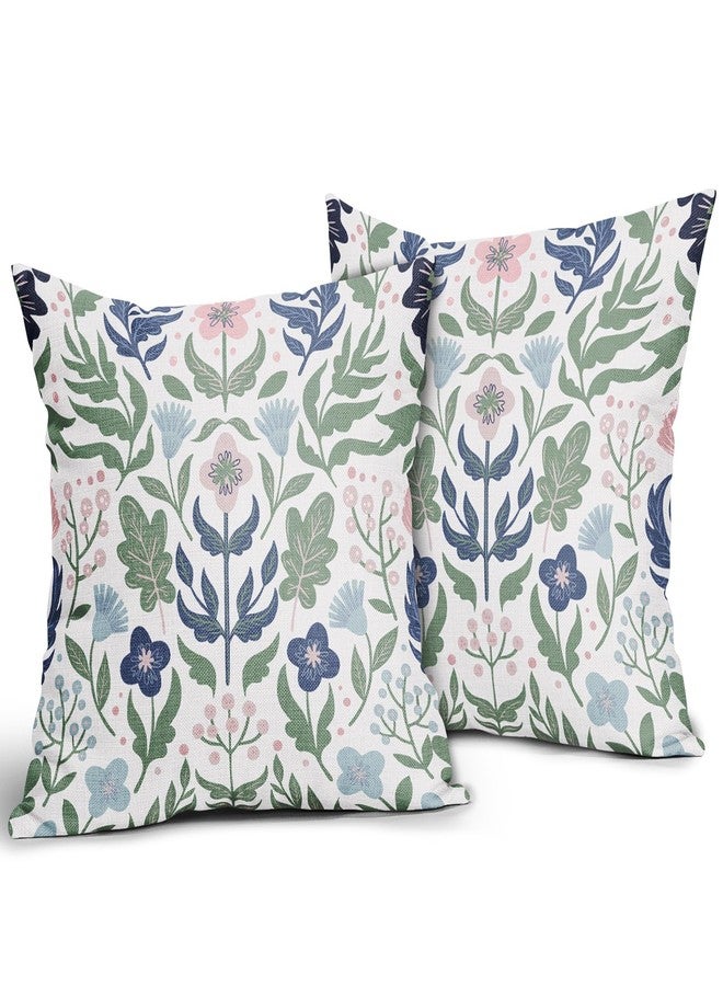 Aytipun Blue Green Floral Pillow Covers 18x18 Set of 2 Navy Pink Sage Flower Flower Block Print Decorative Throw Pillowcases Outdoor Spring Summer Farmhouse Cushion Cases Decor for Home Couch Sofa Bed - Image 2