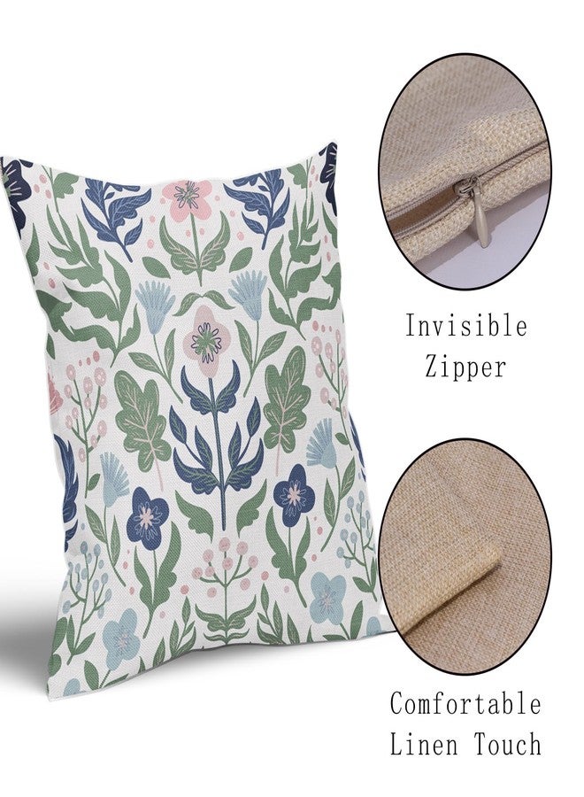 Aytipun Blue Green Floral Pillow Covers 18x18 Set of 2 Navy Pink Sage Flower Flower Block Print Decorative Throw Pillowcases Outdoor Spring Summer Farmhouse Cushion Cases Decor for Home Couch Sofa Bed - Image 4