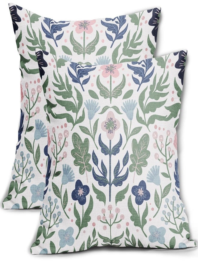 Aytipun Blue Green Floral Pillow Covers 18x18 Set of 2 Navy Pink Sage Flower Flower Block Print Decorative Throw Pillowcases Outdoor Spring Summer Farmhouse Cushion Cases Decor for Home Couch Sofa Bed - Image 1