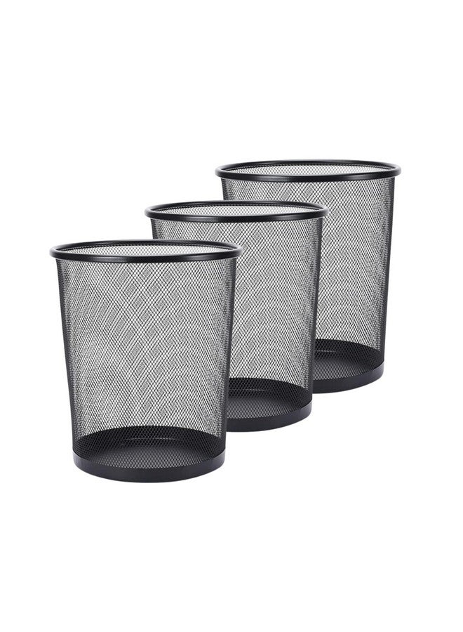 GoodWill Tech Open-Top Cylindrical Metal Mesh Recycling Dustbins- Waste Basket for Home/Office/Coffee Shop/Hotel Non-Toxic - Black (Set of 3, Medium (13L)) - Image 1