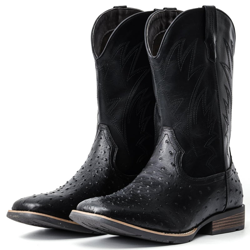 IUV Cowboy Boots For Men Western Ostrich Wide Durable Fashionable Embroidered Pull On Slip Resistant Assorted Colors Boots - Image 1