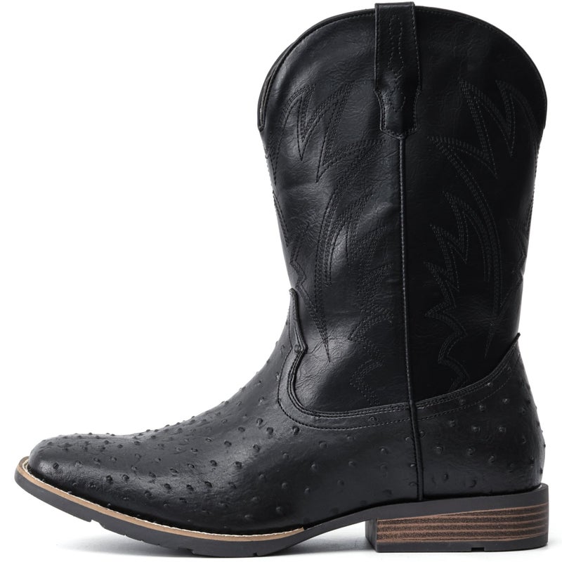 IUV Cowboy Boots For Men Western Ostrich Wide Durable Fashionable Embroidered Pull On Slip Resistant Assorted Colors Boots - Image 4