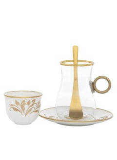 Alsaif Gallery A set of white cups and cups with gold leaf embossing 24 pieces Al-Saif Gallery  - Image 1