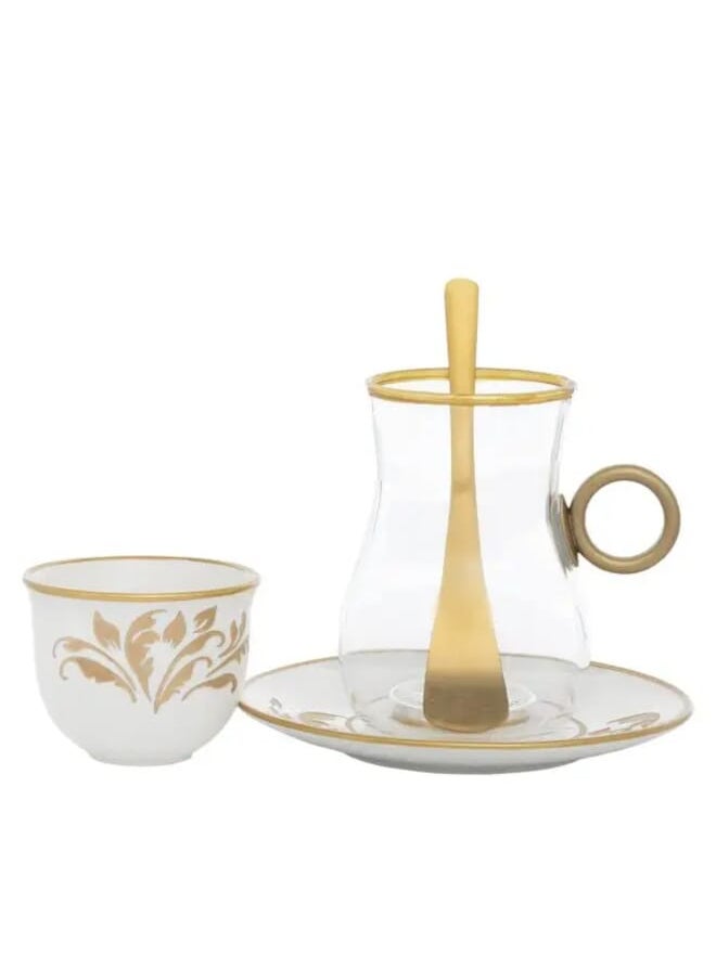 Alsaif Gallery - A set of white cups and cups with gold leaf embossing 24 pieces Al-Saif Gallery - Image 1