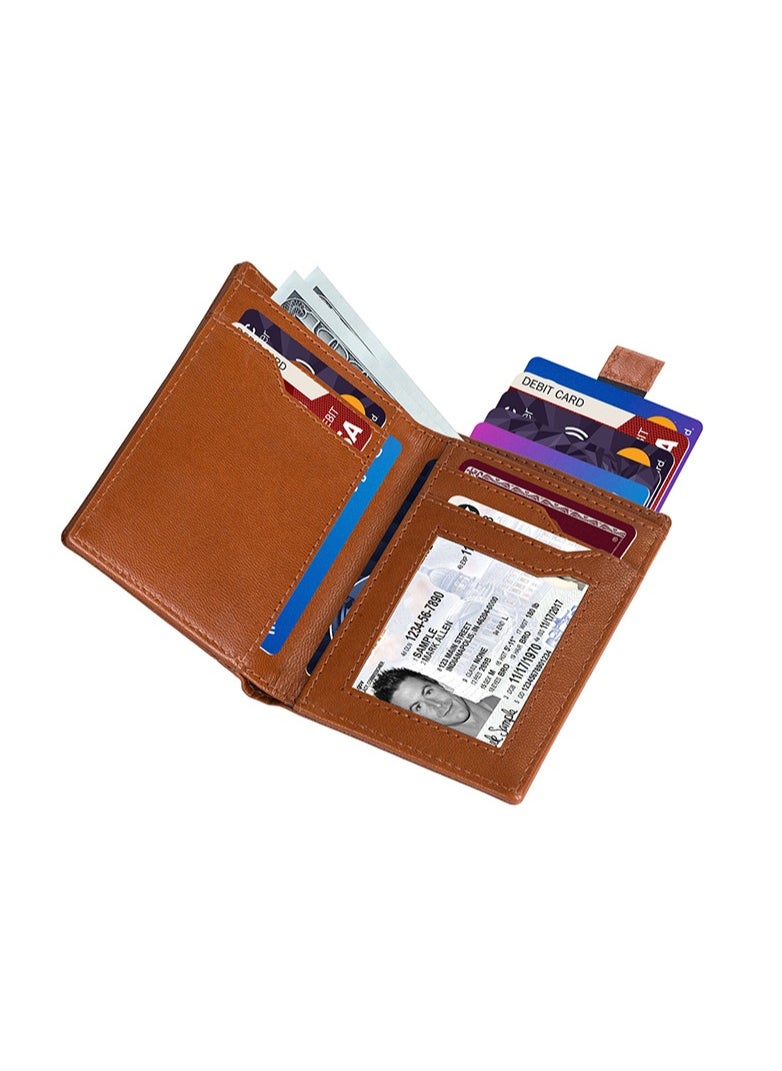 SKENZBI - RFID  Leather Minimalist Bifold Wallet For Men  Tan - Image 1