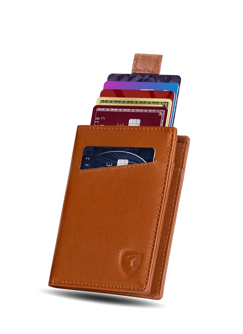 SKENZBI - RFID  Leather Minimalist Bifold Wallet For Men  Tan - Image 1