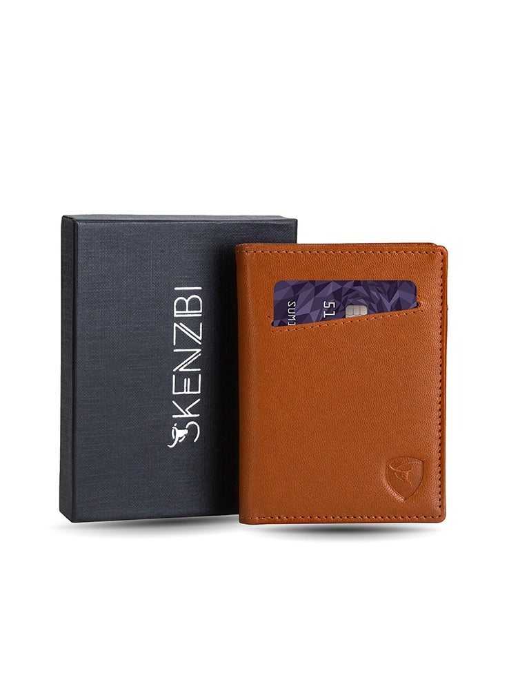 SKENZBI - RFID  Leather Minimalist Bifold Wallet For Men  Tan - Image 1