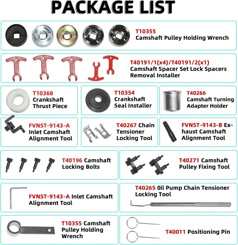 DPTOOL EA888 1.8 2.0 TSi TFSi Engine Camshaft Crankshaft Timing Tool with Camshaft Sliding Pieces Spacer Tool Compatible with VW Audi 2.0T T40191 T10352 T10368 T10354 T10060A T40011 T40098 T40267 T40271 - Image 2