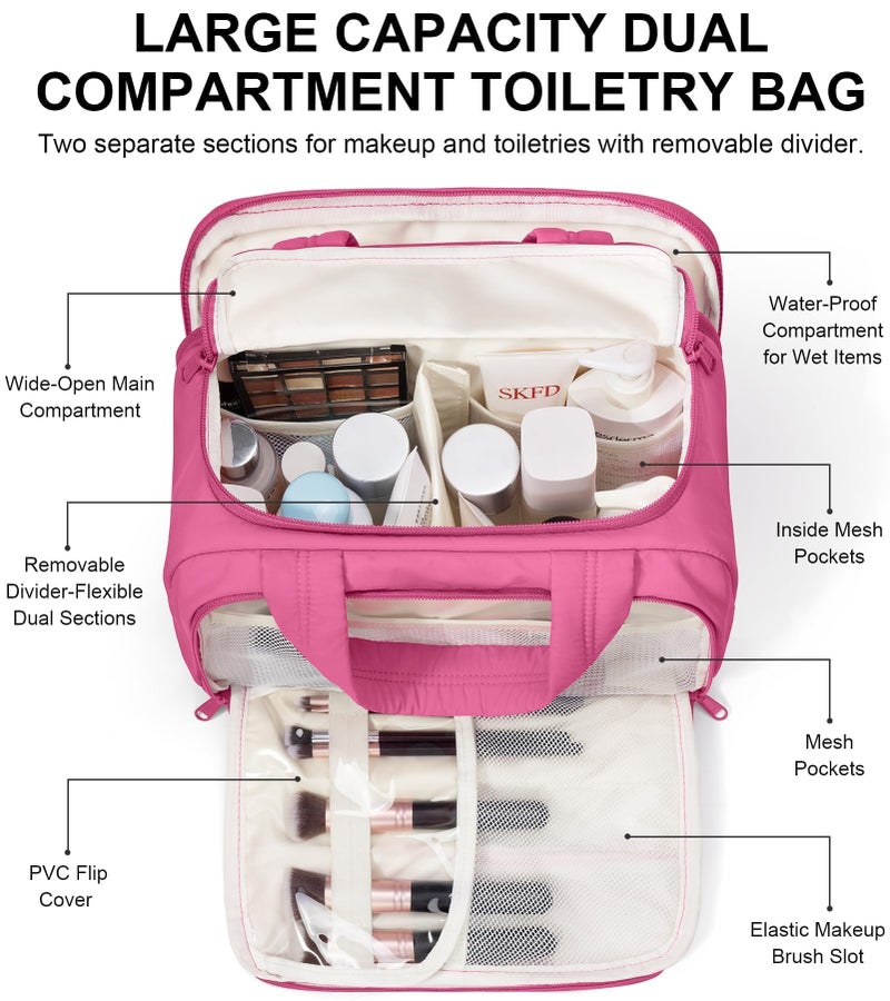 Bagstellar Travel Toiletry Bag for Women, Lightweight Large Quilted Puffy Makeup Bag Wide-open Make up Organizer Cloud Cosmetic Bag w/Handle for Traveling, Toiletries Essentials Accessories Rose Pink - Image 3