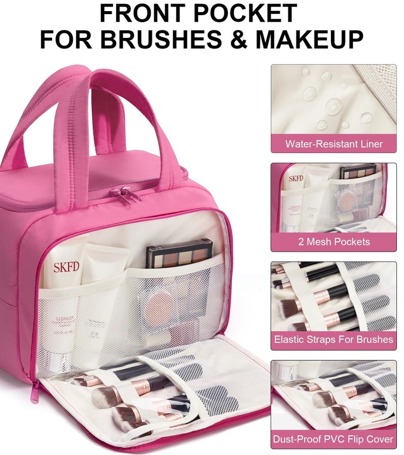 Bagstellar Travel Toiletry Bag for Women, Lightweight Large Quilted Puffy Makeup Bag Wide-open Make up Organizer Cloud Cosmetic Bag w/Handle for Traveling, Toiletries Essentials Accessories Rose Pink - Image 5