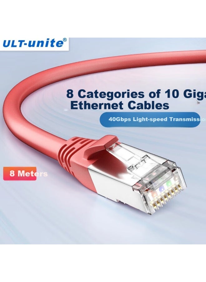 Ult-Unite Cat8 Pure Copper Ethernet Cable, Category 8 10 Gigabit Shielded Gaming High-Speed Enterprise Engineering Home Computer Broadband 8-Core Twisted Pair Network Connection Cable, Red, 8 Meters - Image 5