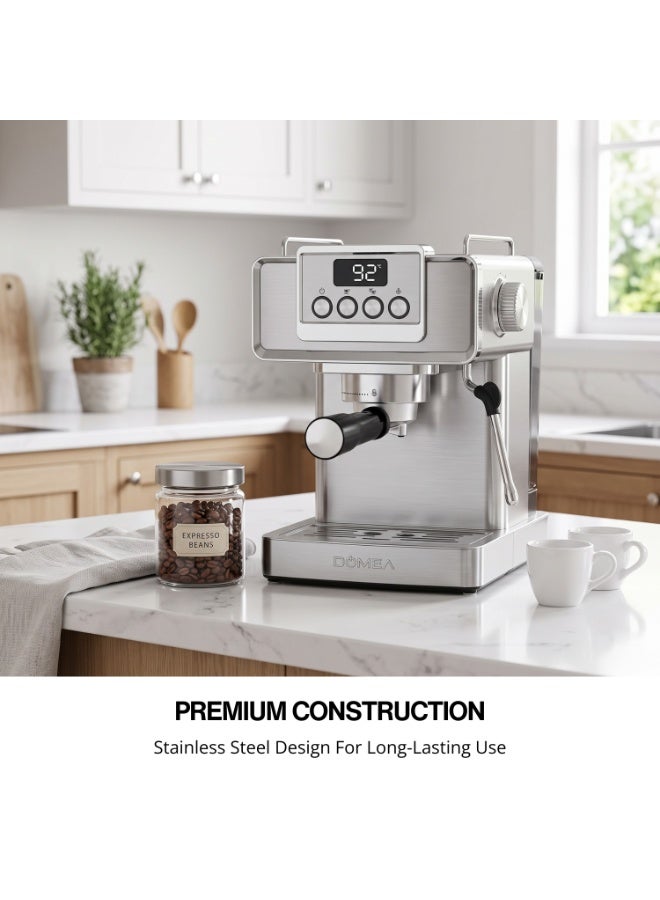 DOMEA Espresso Coffee Maker, 20Bar High-Pressure Pump, Advanced Thermo Block Heating, Digital Temp Control, Precision Milk Frothing Wand,Barista-Quality Espresso, Cappuccino & Latte Art at Home-KCM810 - Image 5