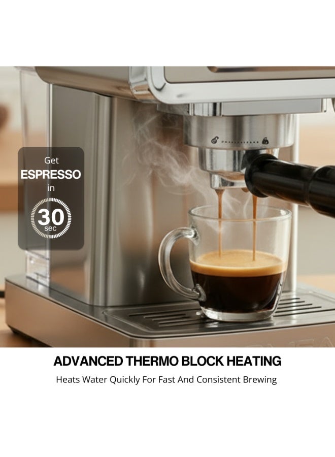 DOMEA Espresso Coffee Maker, 20Bar High-Pressure Pump, Advanced Thermo Block Heating, Digital Temp Control, Precision Milk Frothing Wand,Barista-Quality Espresso, Cappuccino & Latte Art at Home-KCM810 - Image 2