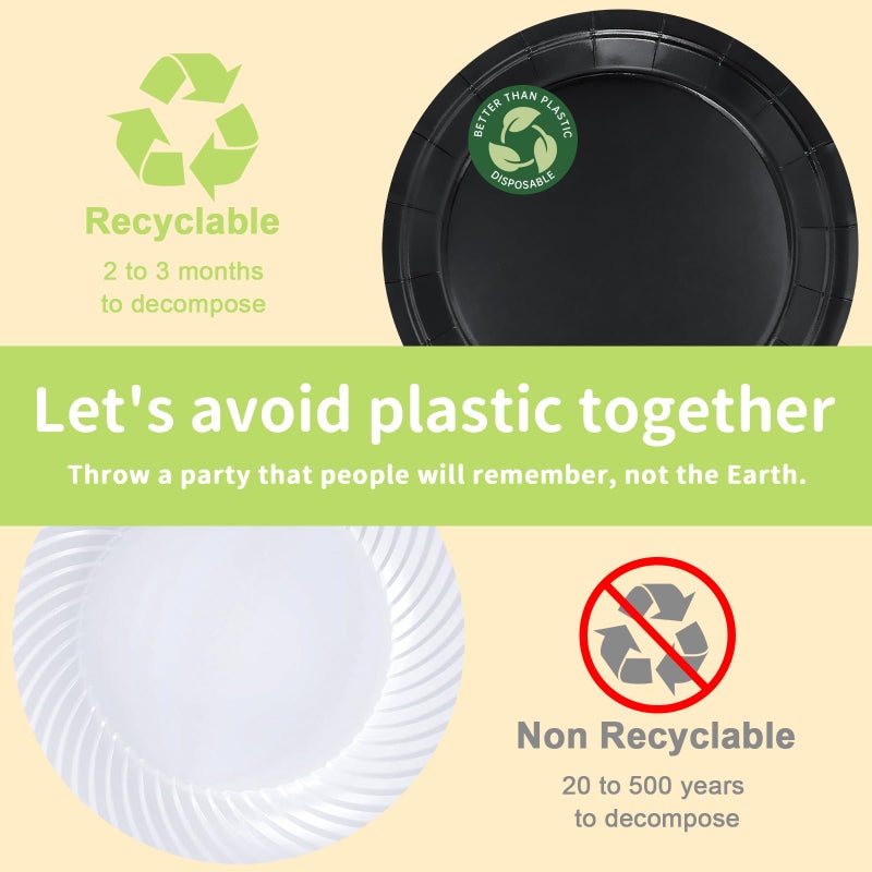 LANLISA 50 Black Paper Plates Disposable Set Includes 25-9"" & 25-7"" Dessert Plates Disposable Birthday Cake Paper Plates For Party Supplies - Image 4
